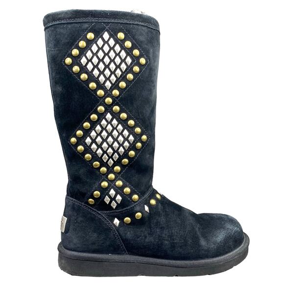 UGG Women's Avondale Diamond Studded Black Suede Winter Boot Size 8 - Picture 1 of 10